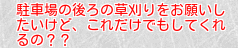 駐車場の後ろの草刈りをお願いしたいけど、これだけでもしてくれるの？？